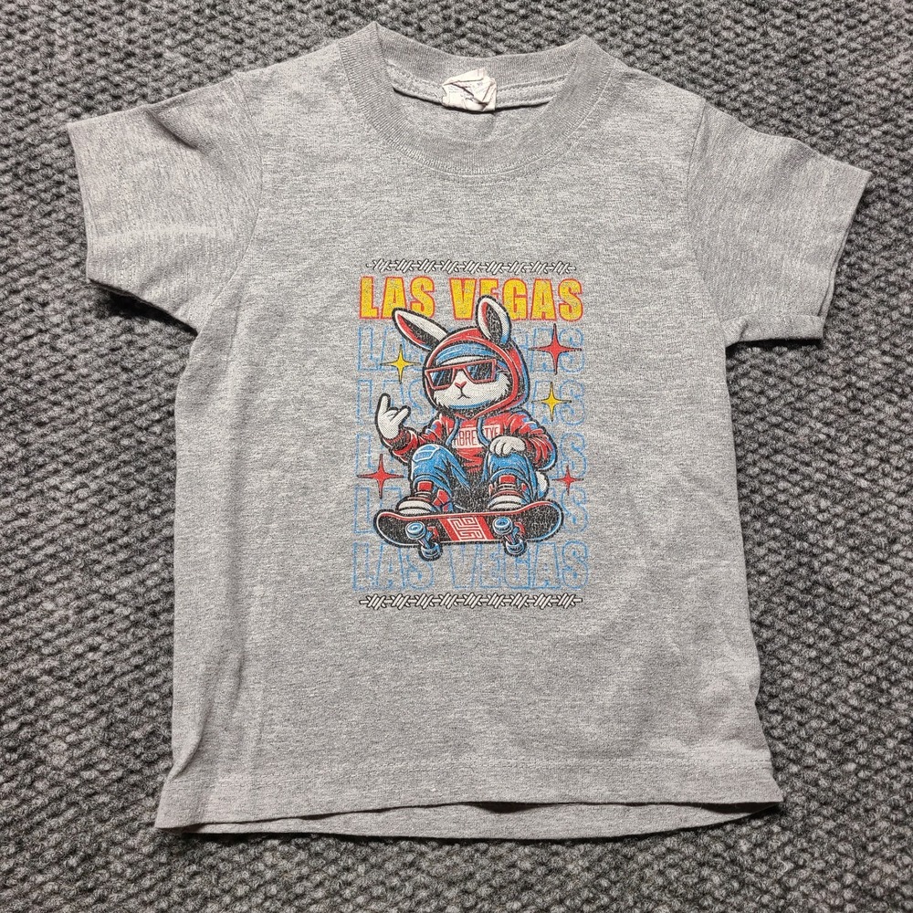 Playerytees Kids XS Heather Gray Rabbit Las Vegas Skateboard Graphic T-Shirt